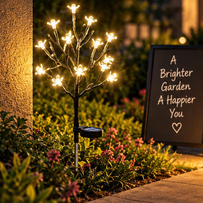 Solar Blossom Tree Garden Stakes (Set of 2) – Warm White LED Outdoor Landscape Lights