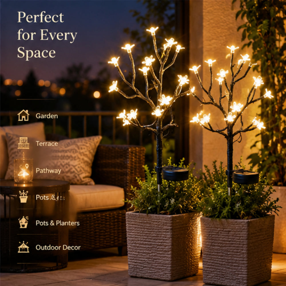 Solar Blossom Tree Garden Stakes (Set of 2) – Warm White LED Outdoor Landscape Lights