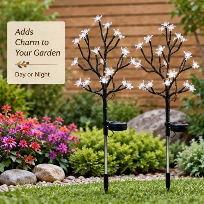 Solar Blossom Tree Garden Stakes (Set of 2) – Warm White LED Outdoor Landscape Lights
