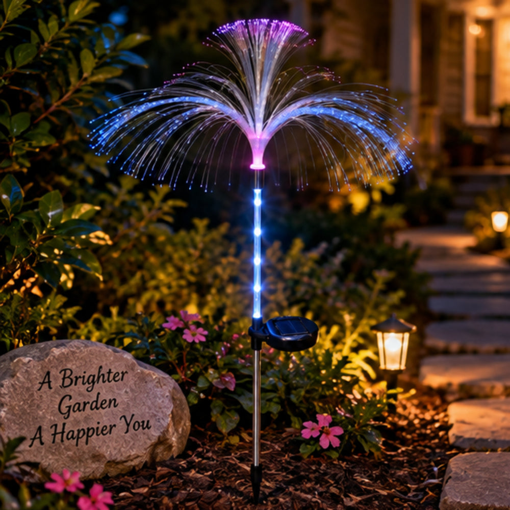 Solar-Powered Fiber Optic Jellyfish Garden Lights – Auto Color Changing Outdoor LED Stakes