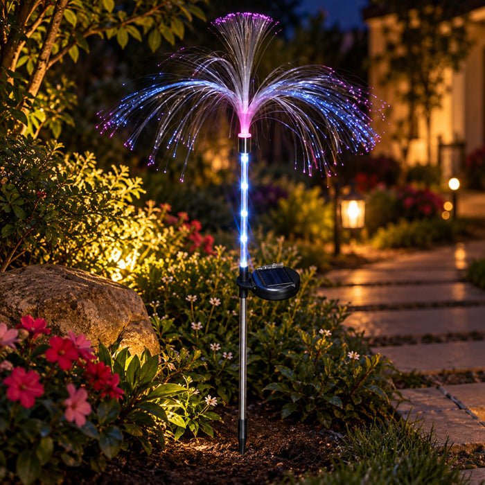 Solar-Powered Fiber Optic Jellyfish Garden Lights – Auto Color Changing Outdoor LED Stakes