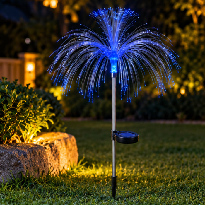 Solar Garden Lights, Double Tier Jellyfish Fiber Optic (Set of 2) – Auto Color Changing Outdoor Stakes