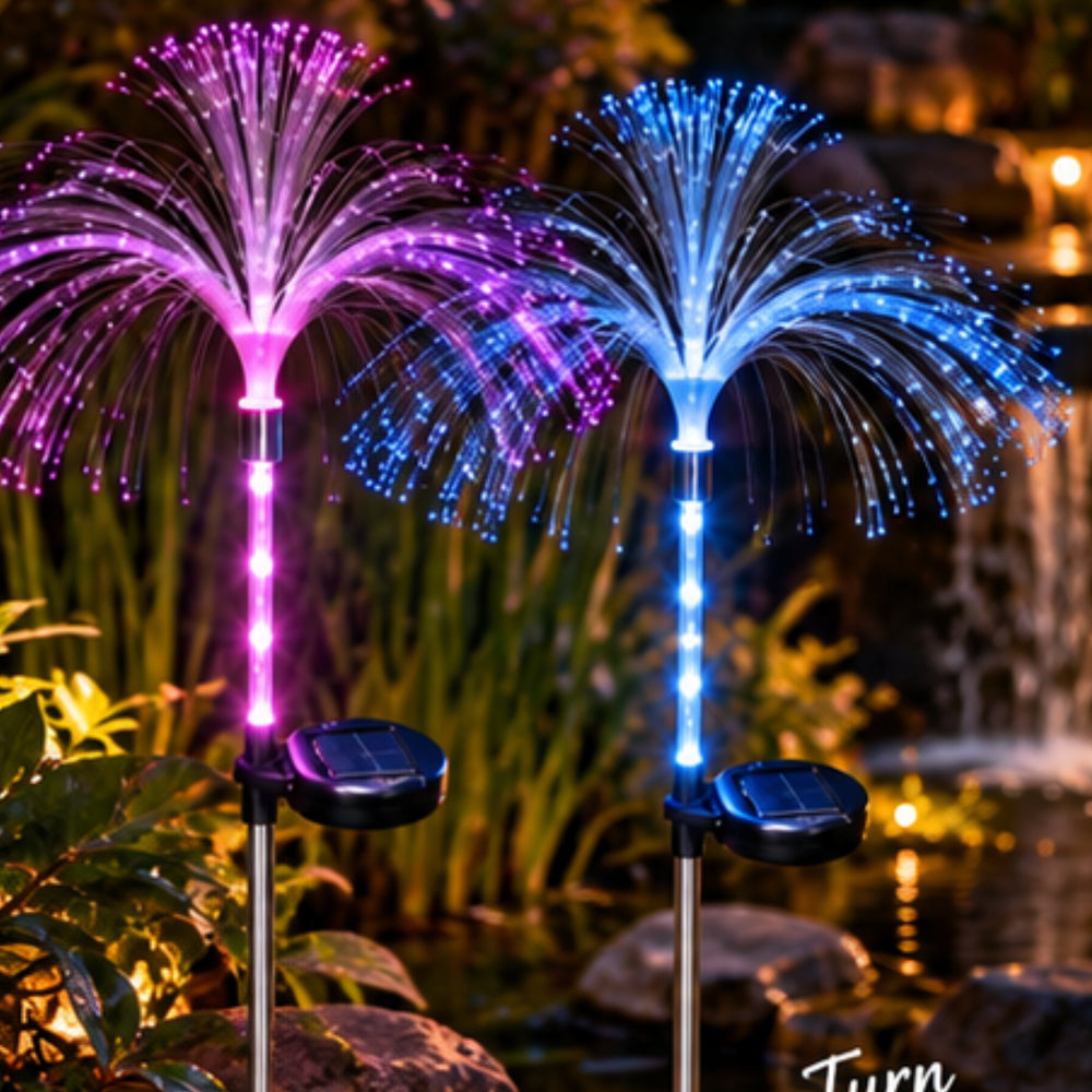 Solar-Powered Fiber Optic Jellyfish Garden Lights – Auto Color Changing Outdoor LED Stakes