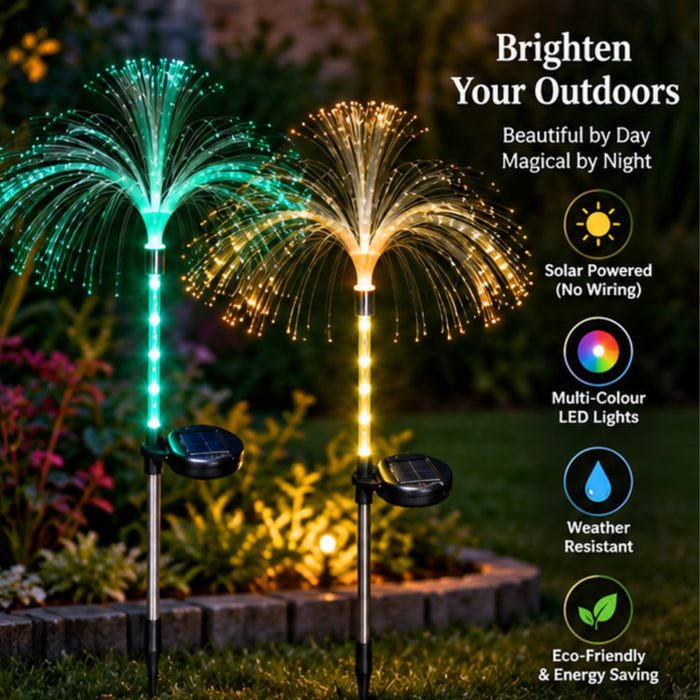 Solar-Powered Fiber Optic Jellyfish Garden Lights – Auto Color Changing Outdoor LED Stakes