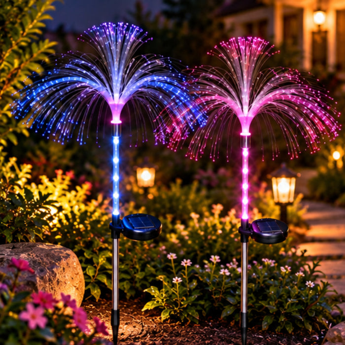 Solar-Powered Fiber Optic Jellyfish Garden Lights – Auto Color Changing Outdoor LED Stakes