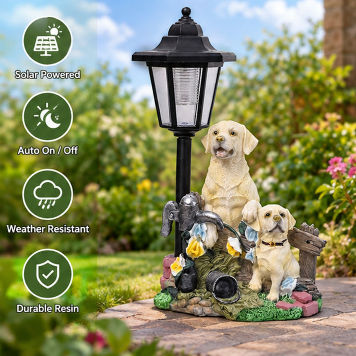 Solar Powered Golden Retriever Garden Statue Lamp Post Solar Light