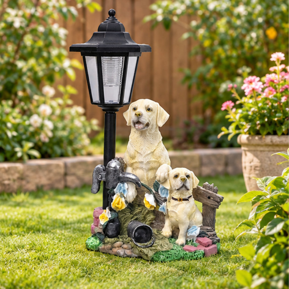 Solar Powered Golden Retriever Garden Statue Lamp Post Solar Light