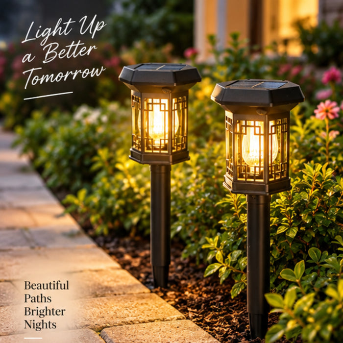 Weatherproof LED Solar Pathway Lights – Vintage Garden Stake Lanterns (Set of 2)