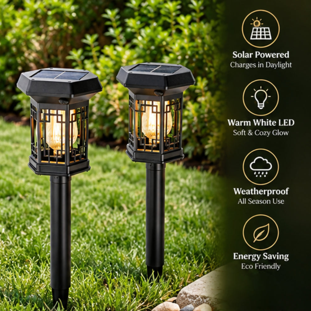 Weatherproof LED Solar Pathway Lights – Vintage Garden Stake Lanterns (Set of 2)