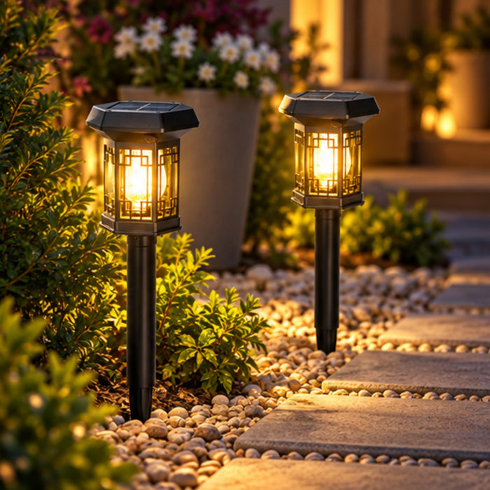 Weatherproof LED Solar Pathway Lights – Vintage Garden Stake Lanterns (Set of 2)