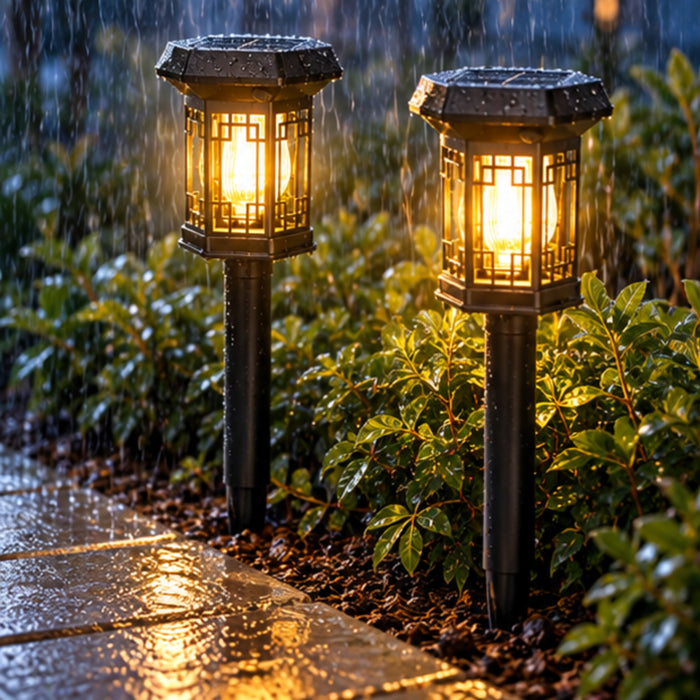 Weatherproof LED Solar Pathway Lights – Vintage Garden Stake Lanterns (Set of 2)
