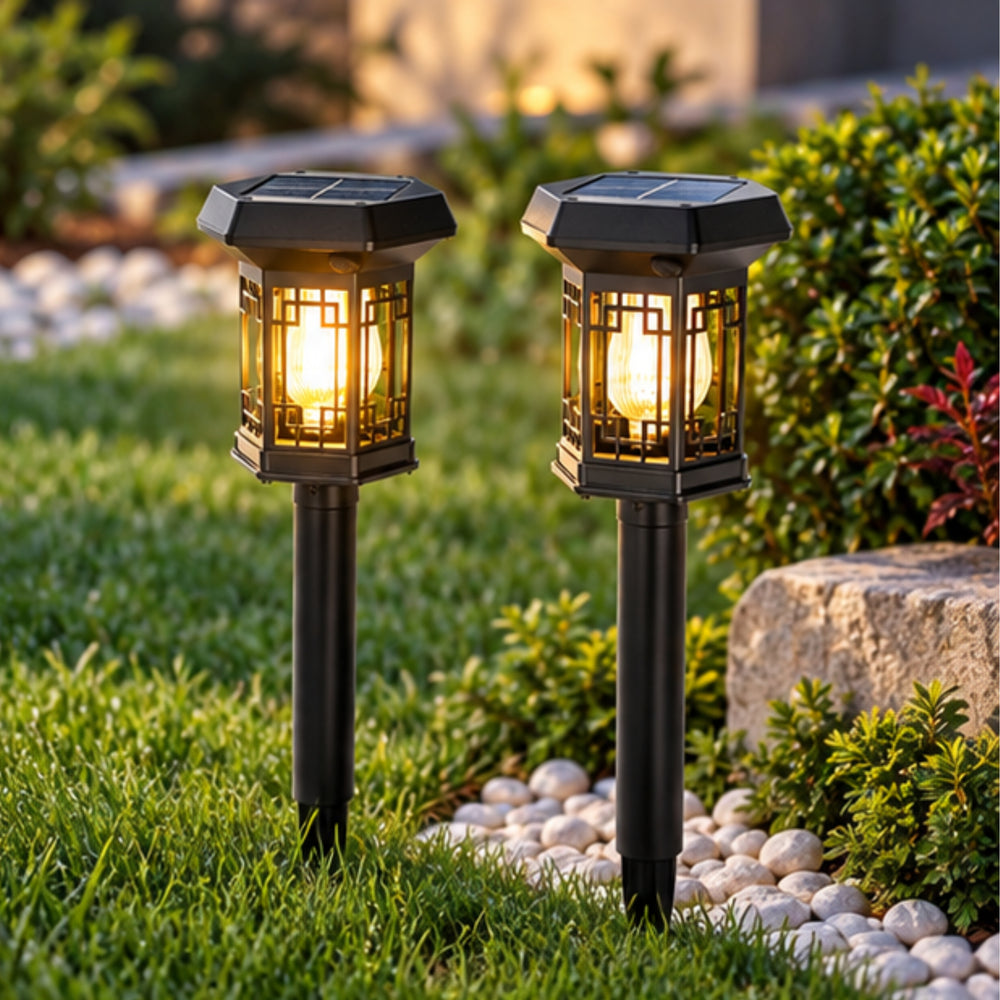 Weatherproof LED Solar Pathway Lights – Vintage Garden Stake Lanterns (Set of 2)
