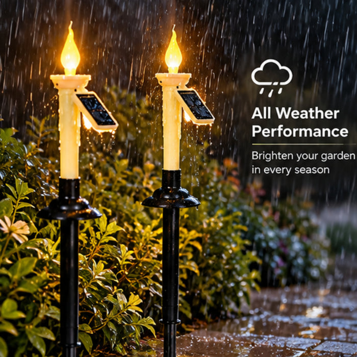 Solar-Powered Flame Candle Garden Stakes (Set of 2) – LED Outdoor Pathway & Landscape Lighting
