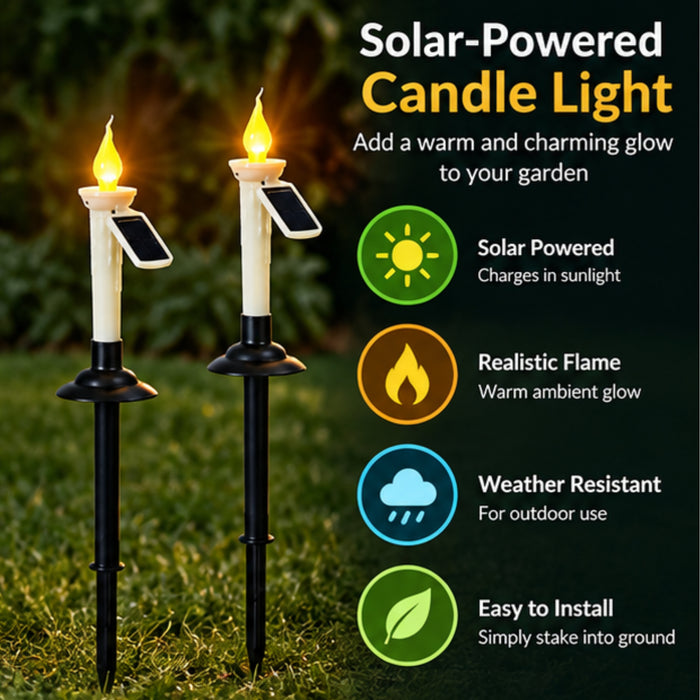 Solar-Powered Flame Candle Garden Stakes (Set of 2) – LED Outdoor Pathway & Landscape Lighting