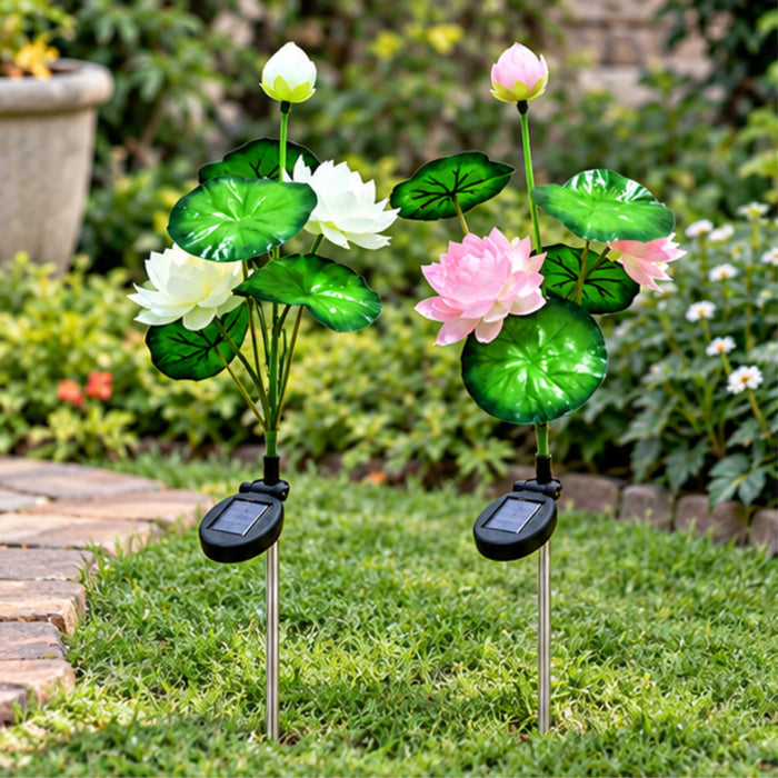 Solar Lotus Flower Garden Stakes (2-Pack) – Waterproof Outdoor Decorative LED Lights, White and Pink