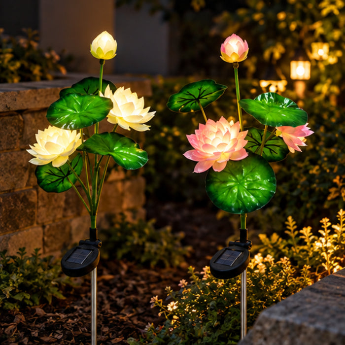 Solar Lotus Flower Garden Stakes (2-Pack) – Waterproof Outdoor Decorative LED Lights, White and Pink