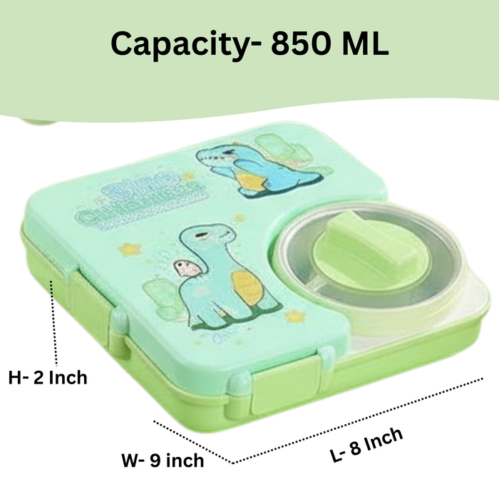Kids- 850 ml SS Lunch box- 304 Stainless Steel Dino Cutness tiffin Box (price per pc)|Leak-Proof Tiffin Box for Kids | Premium School and Picnic Lunch Box- 8x9x2 inch