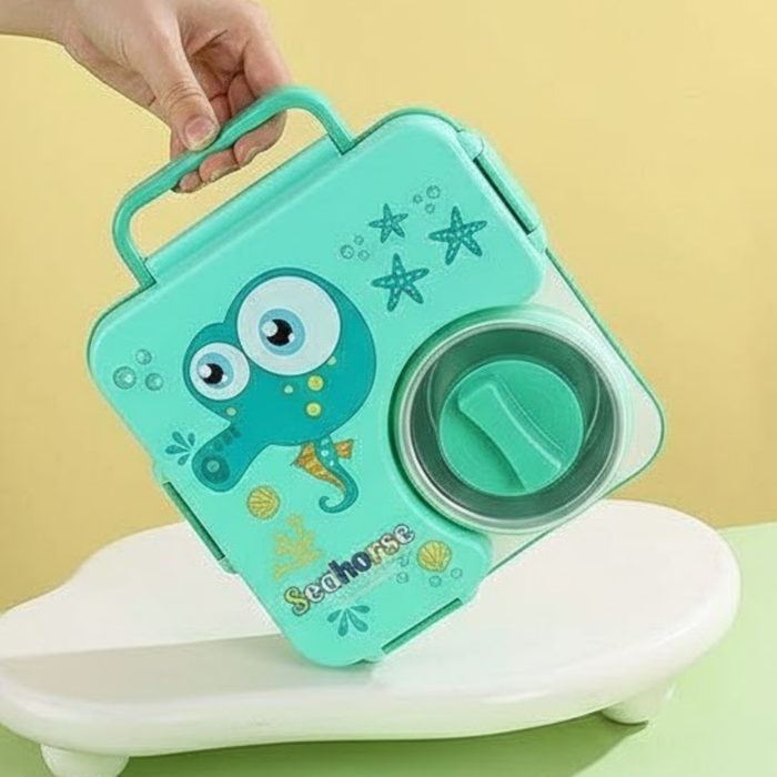 Kids- 850 ml SS Lunch box- 304 Stainless Steel Sea Horse tiffin Box (price per pc)|Leak-Proof Tiffin Box for Kids | Premium School and Picnic Lunch Box- 8x9x2 inch