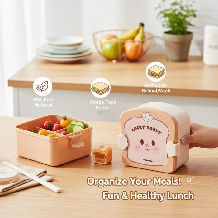 Kids- 1350 ml plastic Lunch Box plastic Box |Leak-Resistant, Lightweight Lunch Container for School & Travel-6x6x3 inch