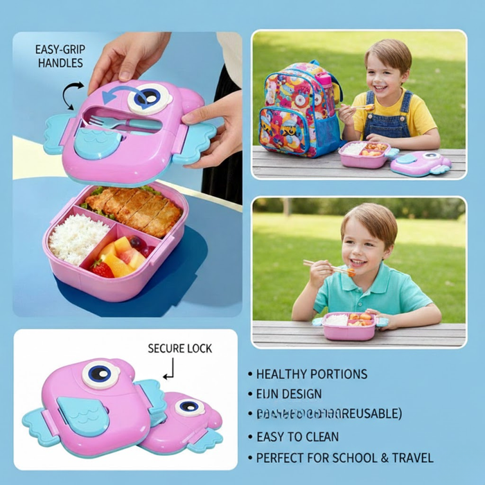 Kids- 750 ml plastic lunch box  (price per pc)|Leak-Resistant, Lightweight Lunch Container for School & Travel- 7x7x3 inch
