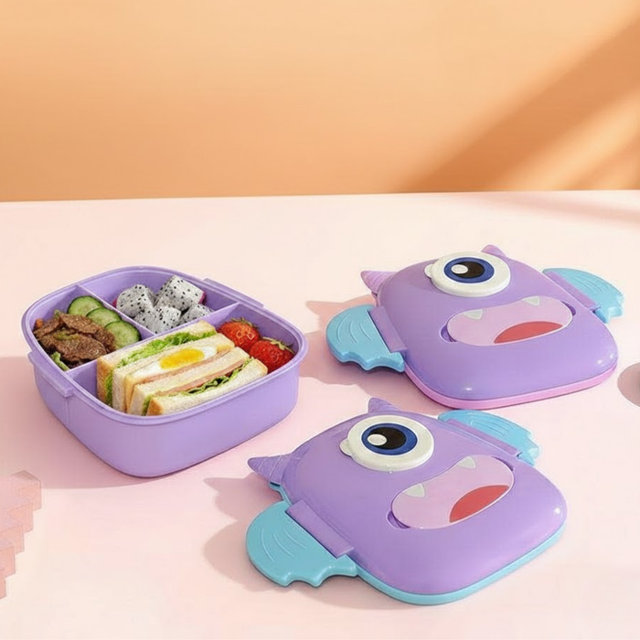 Kids- Lunch 750 ml food grade plastic monster shape|Leak-Resistant, Lightweight Lunch Container for School & Travel-7x7x3 inch