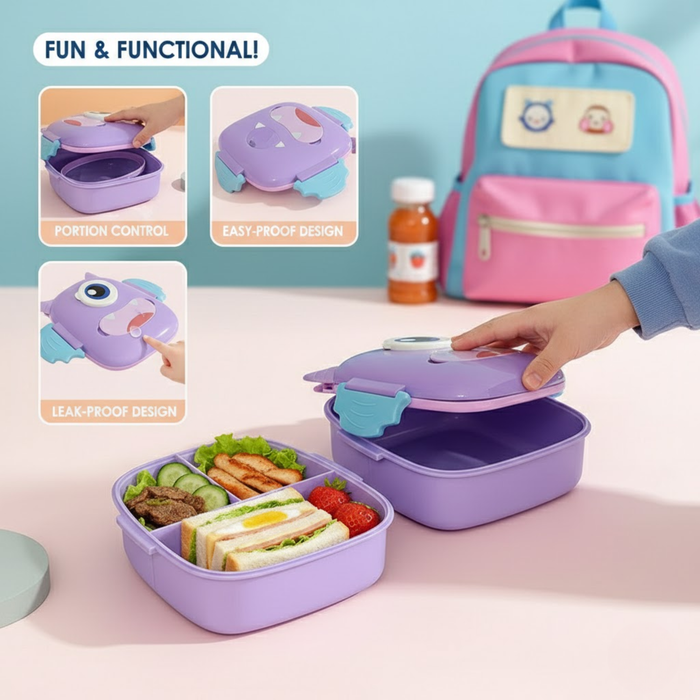 Kids- Lunch 750 ml food grade plastic monster shape|Leak-Resistant, Lightweight Lunch Container for School & Travel-7x7x3 inch