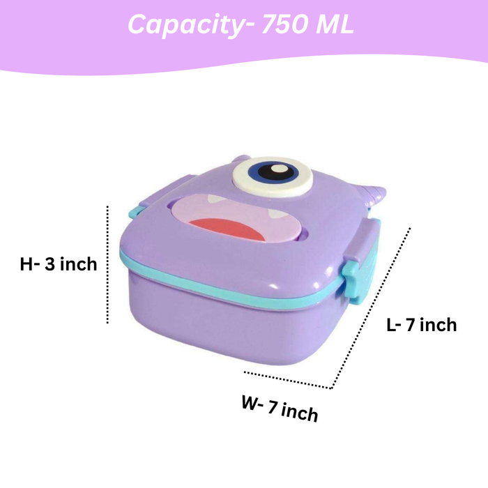 Kids- Lunch 750 ml food grade plastic monster shape|Leak-Resistant, Lightweight Lunch Container for School & Travel-7x7x3 inch