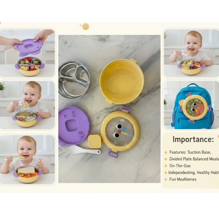Kids- 300 ml Lunch Box Stainless Steel Round Tiffin  Box|Leak-Proof Tiffin Box for Kids | Premium School and Picnic Lunch Box-7x7x3 inch