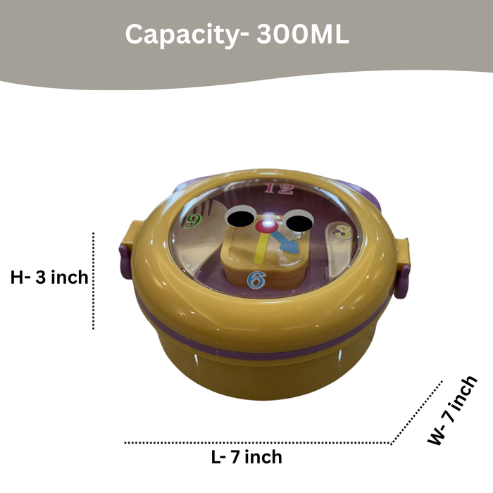 Kids- 300 ml Lunch Box Stainless Steel Round Tiffin  Box|Leak-Proof Tiffin Box for Kids | Premium School and Picnic Lunch Box-7x7x3 inch