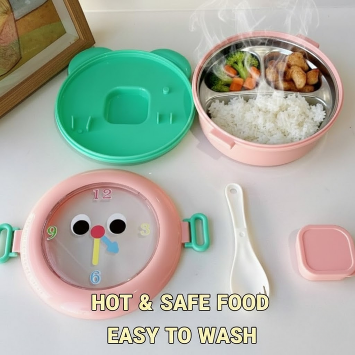 Kids- 300 ml Lunch Box Stainless Steel Round Tiffin  Box|Leak-Proof Tiffin Box for Kids | Premium School and Picnic Lunch Box-7x7x3 inch