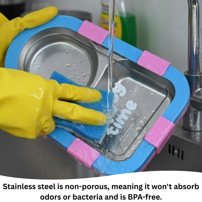 Kids- 470 ml SS lunch Box 304 Stainless Steel Enjoy Time Tiffin Box (price per pc)- 8x6x3 inch