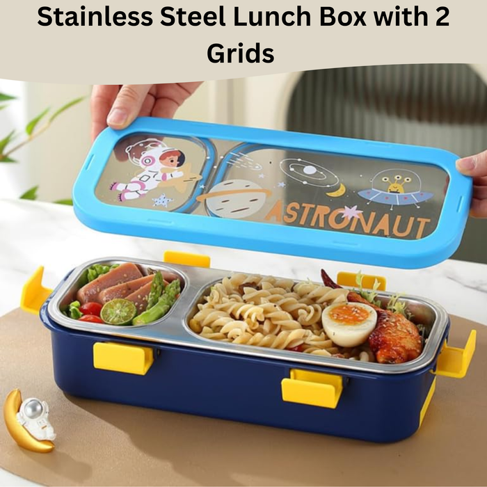 Kids- 600 ml Lunch Box 304 ss Stainless Steel Astronaut Design Tiffin Box (price per pc)|Leak-Proof Tiffin Box for Kids | Premium School and Picnic Lunch Box- 11x4.5x3 inch