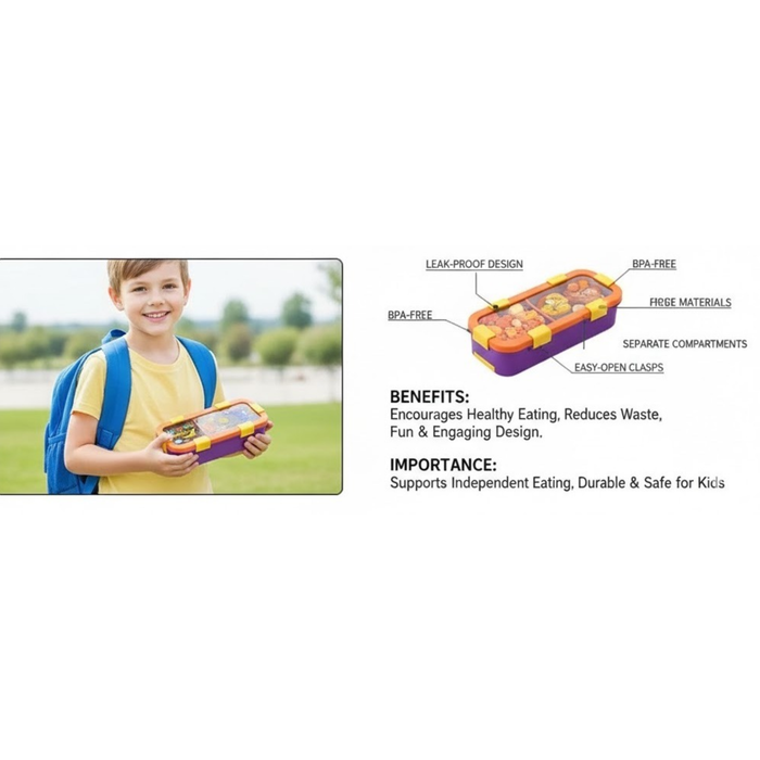 Kids- 600 ml Lunch Box 304 ss Stainless Steel Dinosaur Design Tiffin Box (price per pc)- 11X4.5X3 INCH