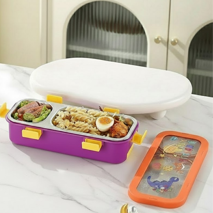 Kids- 600 ml Lunch Box 304 ss Stainless Steel Dinosaur Design Tiffin Box (price per pc)- 11X4.5X3 INCH