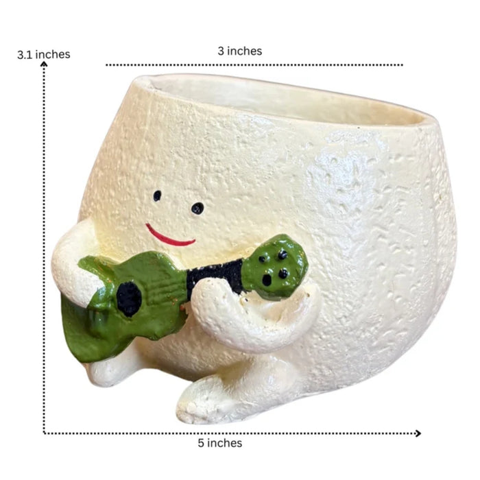 Musical Character Planter – Yellow Pot with Green Guitar