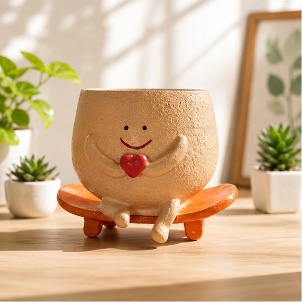 Smiley Face Head Planter for Indoor Plants,- Material Resin