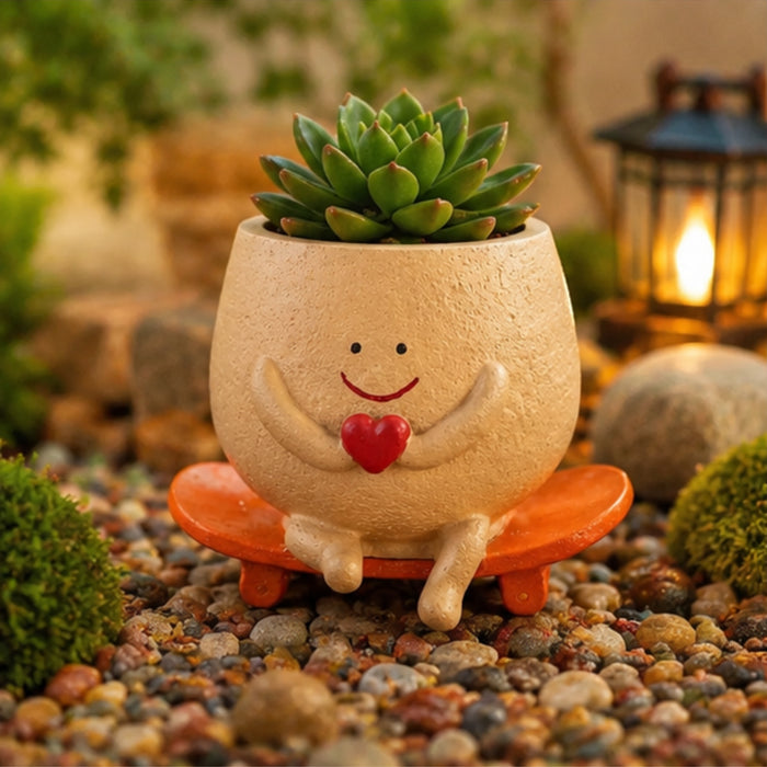 Smiley Face Head Planter for Indoor Plants,- Material Resin