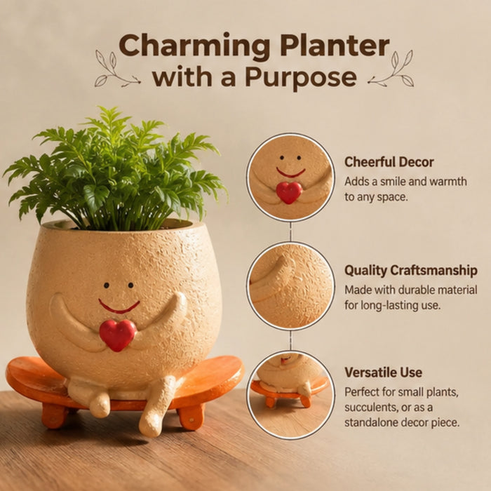 Smiley Face Head Planter for Indoor Plants,- Material Resin