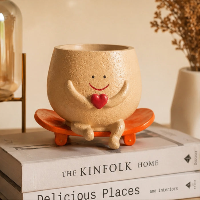 Smiley Face Head Planter for Indoor Plants,- Material Resin