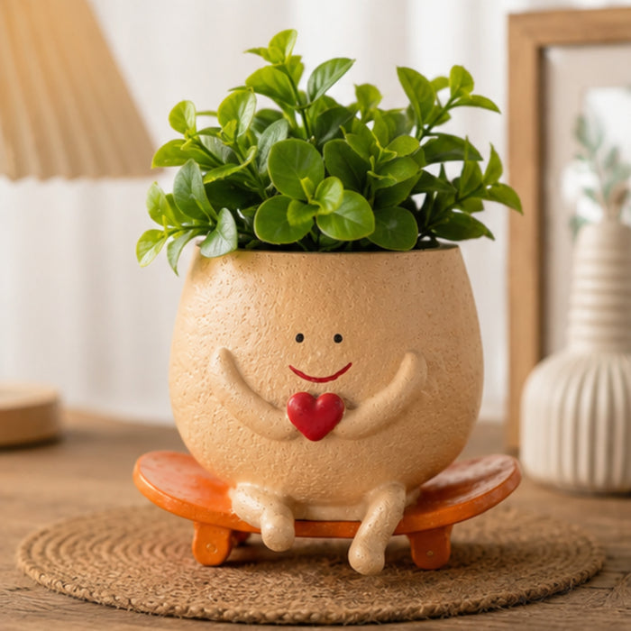 Smiley Face Head Planter for Indoor Plants,- Material Resin