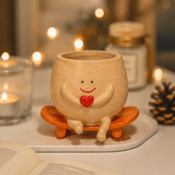 Smiley Face Head Planter for Indoor Plants,- Material Resin