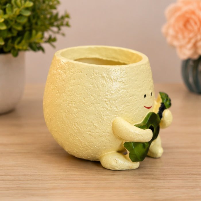 Musical Character Planter – Yellow Pot with Green Guitar