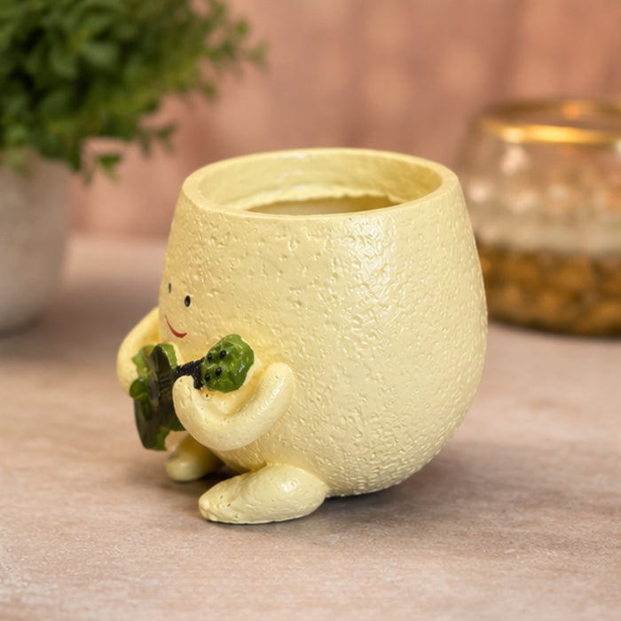 Musical Character Planter – Yellow Pot with Green Guitar