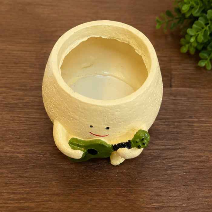 Musical Character Planter – Yellow Pot with Green Guitar