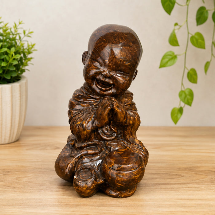 Handcrafted 13-Inch Decorative Smiling Monk