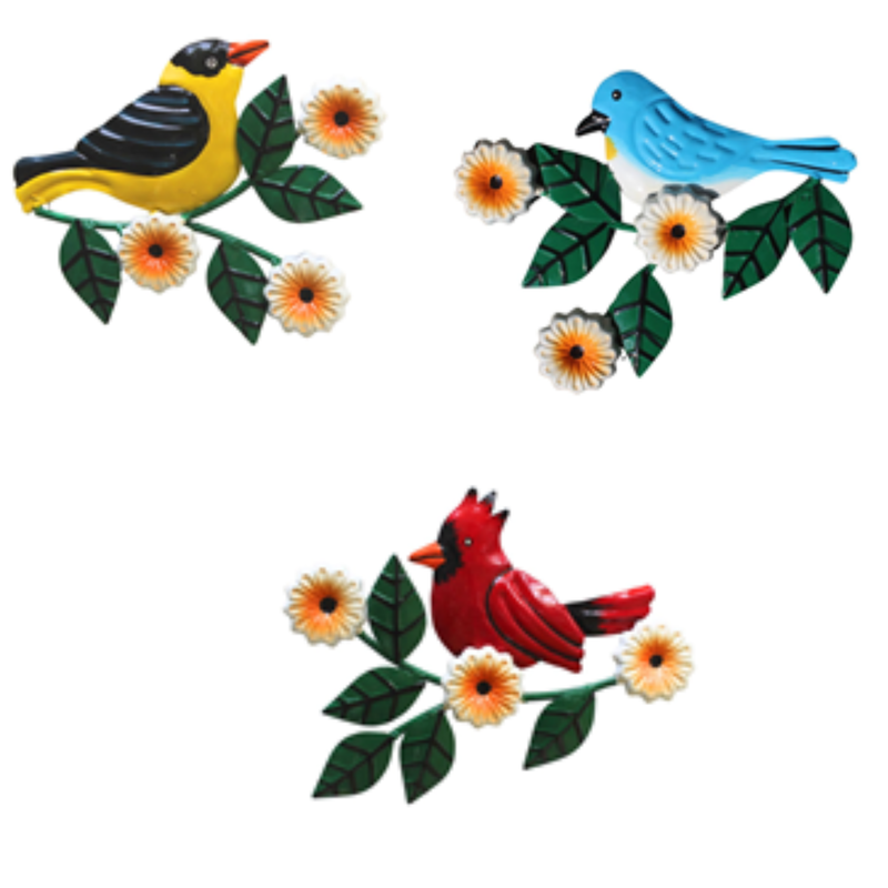 set of 3 Handcrafted Metal Yellow Bird on Branch Wall Art