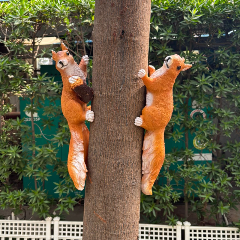 Climbing Squirrel Garden Statues (Set of 2) – Realistic Resin Tree Hugger Sculptures