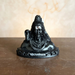 Black resin bust of Hindu deity Lord Shiva Adiyogi with a serpent around his neck, set against a wooden slatted background.
