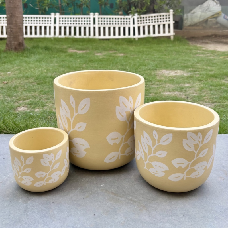 Hand-Painted Terracotta Planter Set of 3