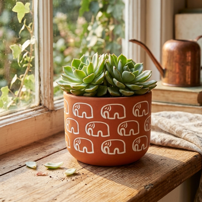 Handpainted Terracotta Planter with print design 